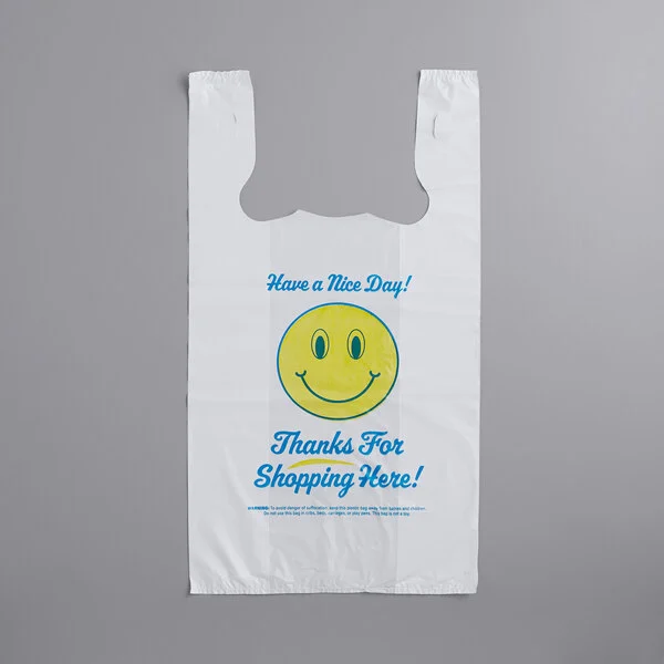 1/6 Size Happy Face Heavy-Duty Plastic T-Shirt Bag