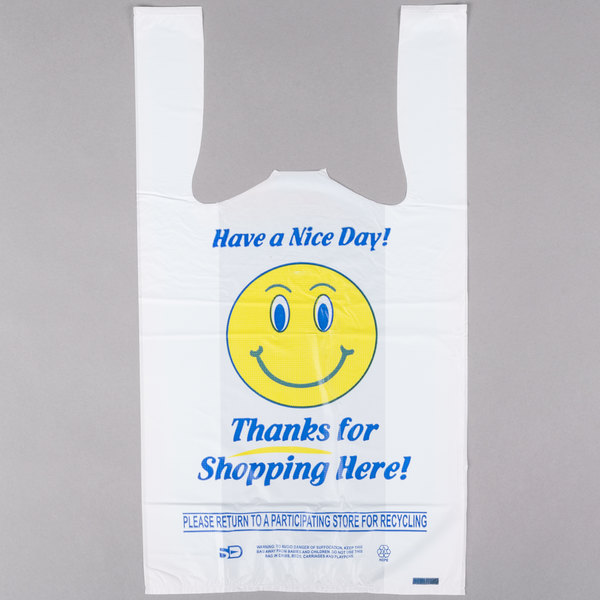 1/8 Size Happy Face Heavy-Duty Plastic T-Shirt Bag