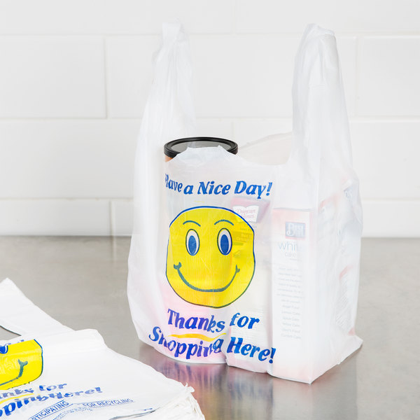 Large Happy Smiley Face T-Shirt Plastic Shopping/Take Out Bags 350 Pcs
