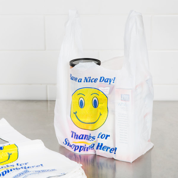 1/8 Size Happy Face Heavy-Duty Plastic T-Shirt Bag